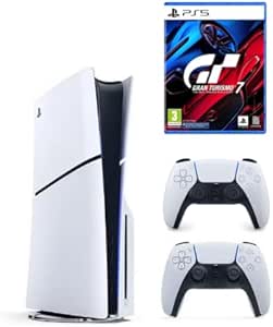 Sony PlayStation 5 Slim Disc with Extra Dualsense White Controller + PlayStation Gran Turismo 7 PS5-International Version - Gaming Console UAE