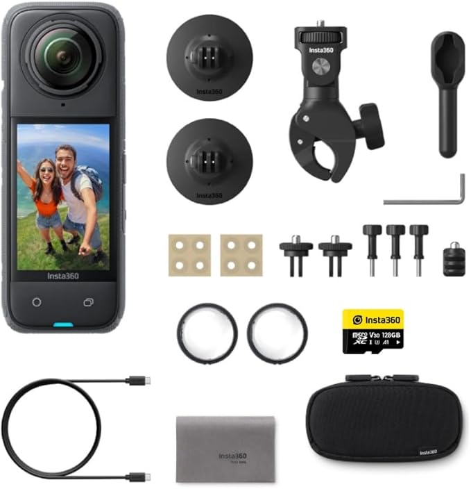 Insta360 X4 Motorcycle Bundle- 8K Waterproof 360 Action Camera, 4K Wide-Angle Video, 135 Min Battery Life, AI Editing, Stabilization, for Sports, Travel
