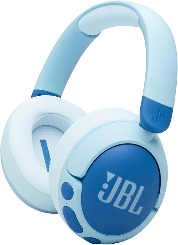 JBL Junior 470 NC Wireless Over-Ear Bluetooth Headphones with Active Noise Cancelling for Kids, Microphone, 50h Playback, JBL Safe Sound, Low Volume, Easy Operation and Stickers, White