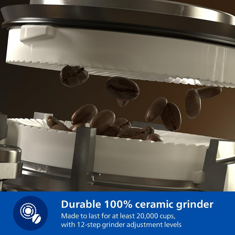 Philips Fully Automatic Espresso Machine Series 3300-6 Beverages, 1.8L Water Capacity, 1500W, LatteGo, SilentBrew, Coloured Touch Display, 12 Grinder Settings, Black Chrome - EP3347/90