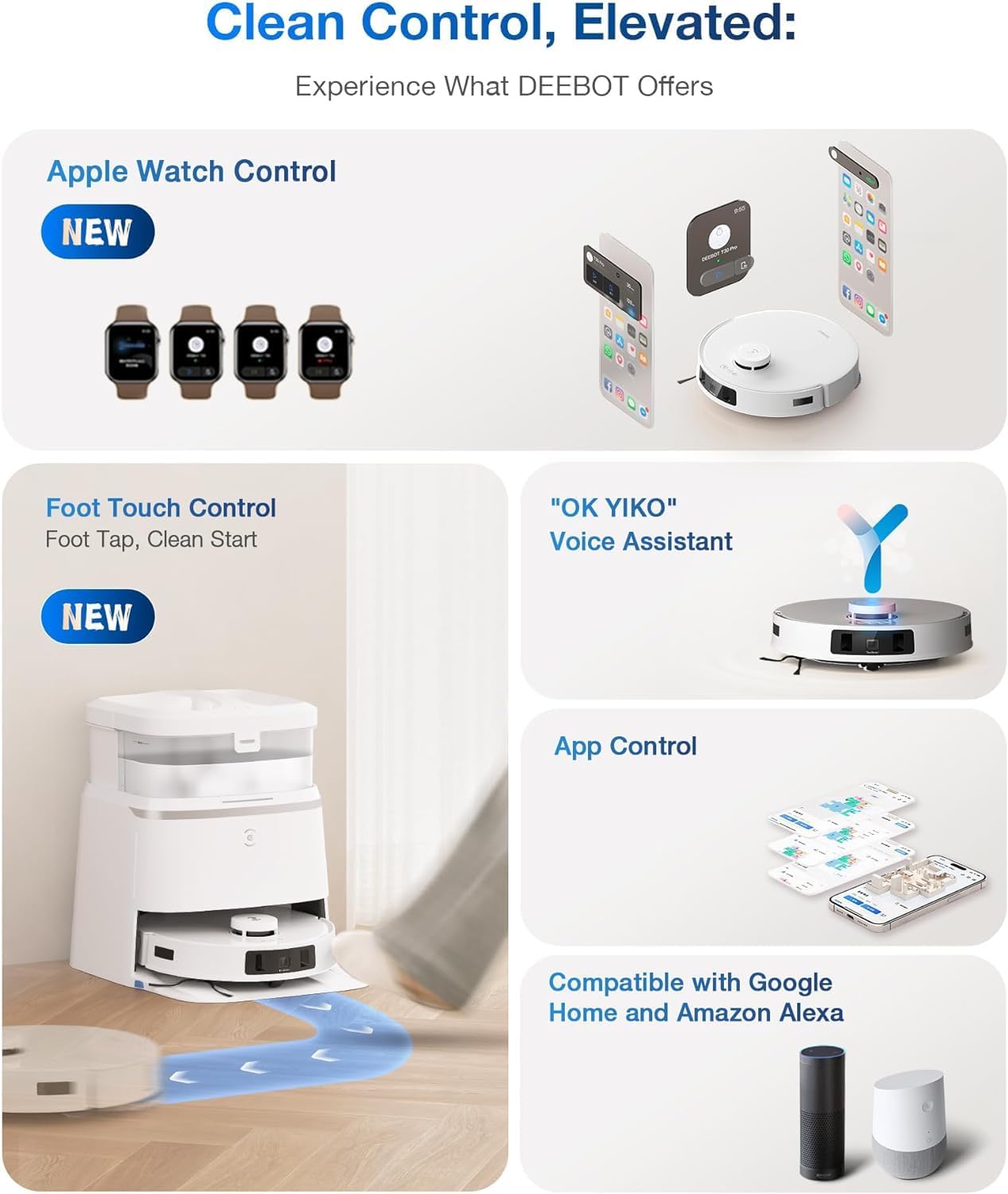 ECOVACS DEEBOT T30 PRO Omni Robot Vacuum Cleaner with Mop Function, TrueEdge Mopping, Zero Tangle Brush, 11,000 PA Suction Power with Hot Water and Smart Rewash, Silver