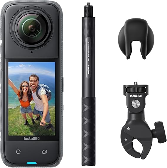 Insta360 X4 Motorcycle Bundle- 8K Waterproof 360 Action Camera, 4K Wide-Angle Video, Invisible Selfie Stick, Removable Lens Guards, 135 Min Battery Life, AI Editing, Stabilization, No Micro SD Card - Camera UAE