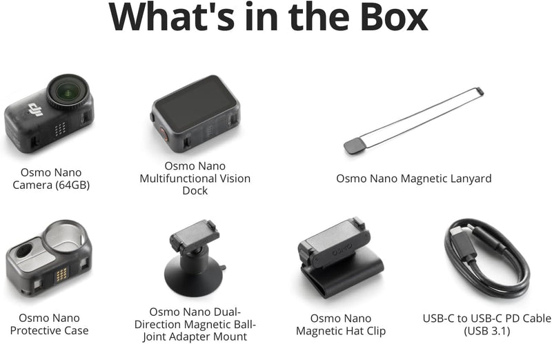 DJI Osmo Nano Standard Combo (64GB), Small 4K/60fps Vlogging Camera with a 1/1.3″ Sensor, 143° Wide FOV Video, 200-Min Recording, Magnetic POV Cam 4K for Sports, UAE Version, Official Warranty