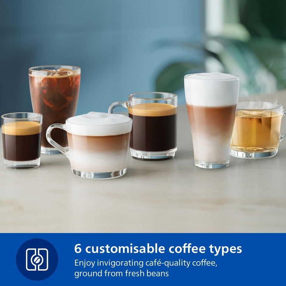 Philips Fully Automatic Espresso Machine Series 3300-6 Beverages, 1.8L Water Capacity, 1500W, LatteGo, SilentBrew, Coloured Touch Display, 12 Grinder Settings, Black Chrome - EP3347/90