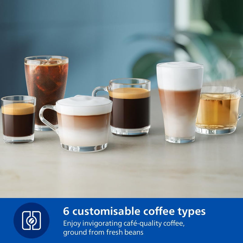 Philips Fully Automatic Espresso Machine Series 3300-6 Beverages, 1.8L Water Capacity, 1500W, LatteGo, SilentBrew, Coloured Touch Display, 12 Grinder Settings, Black Chrome - EP3347/90