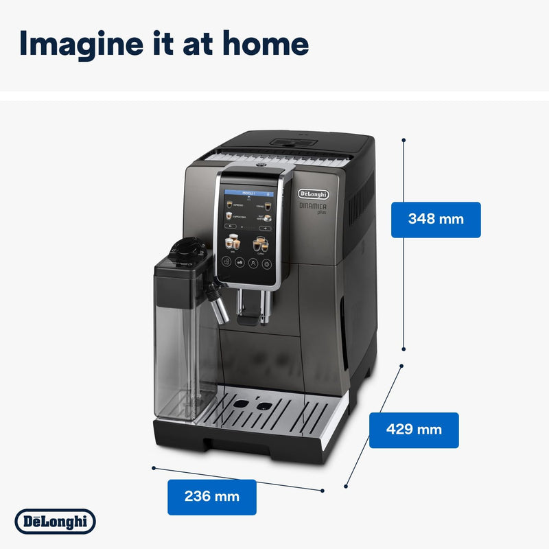 DE'LONGHI Coffee Machine DINAMICA PLUS Fully Automatic Bean to Cup Coffee Machine, 24+ Functions, Ideal for Espresso, Americano, Cappuccino, Latte, Macchiato & Many More Coffee Recipes ECAM380.95.TB