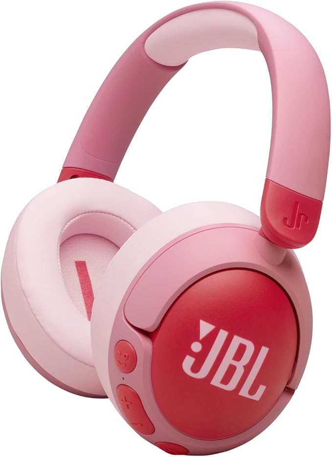 JBL Junior 470 NC Wireless Over-Ear Bluetooth Headphones with Active Noise Cancelling for Kids, Microphone, 50h Playback, JBL Safe Sound, Low Volume, Easy Operation and Stickers, White