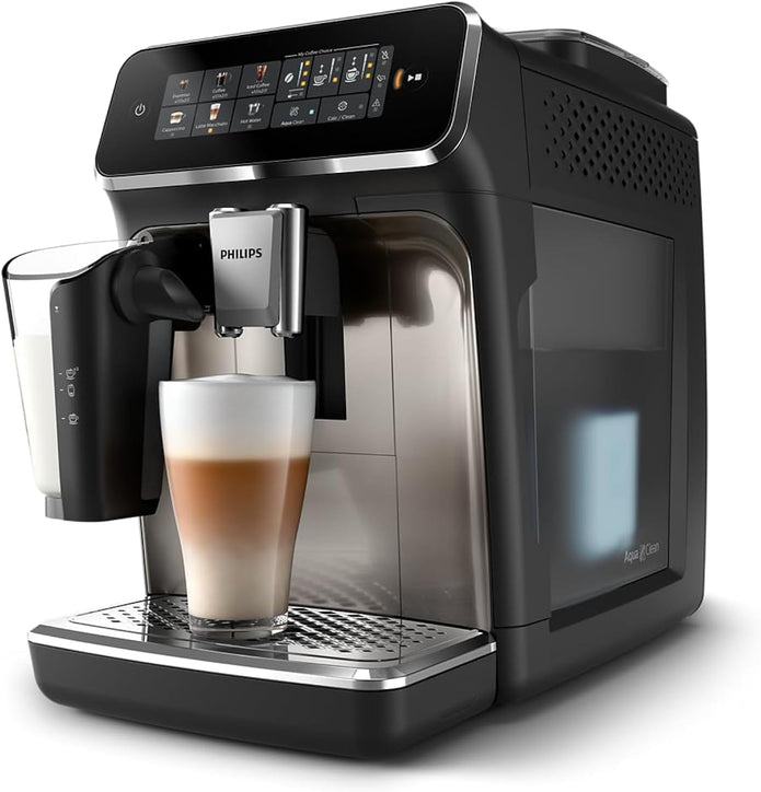 Philips Fully Automatic Espresso Machine Series 3300-6 Beverages, 1.8L Water Capacity, 1500W, LatteGo, SilentBrew, Coloured Touch Display, 12 Grinder Settings, Black Chrome - EP3347/90 - Electronics UAE