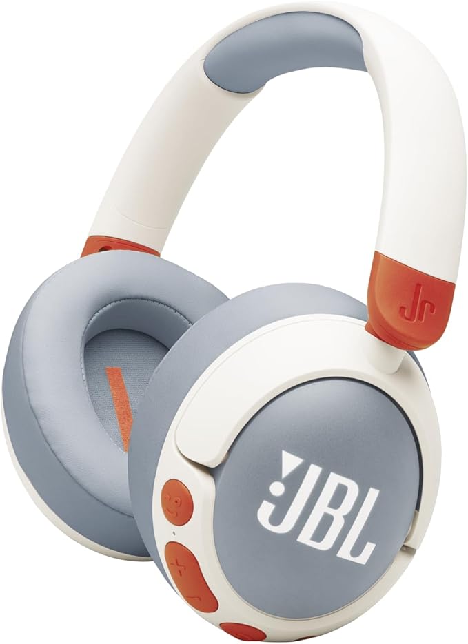 JBL Junior 470 NC Wireless Over-Ear Bluetooth Headphones with Active Noise Cancelling for Kids, Microphone, 50h Playback, JBL Safe Sound, Low Volume, Easy Operation and Stickers, White