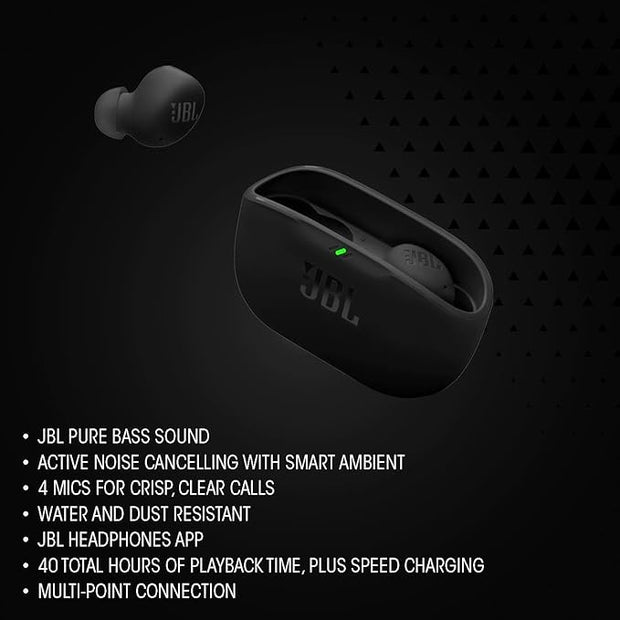 JBL Vibe Buds 2 - True Wireless Noise Cancelling Earbuds Pure Bass Sound & Smart Ambient Technology, 4mics for Crisp, Clear Calls, up to 40Hrs of Playback, IP54 Dust & Water Resistant