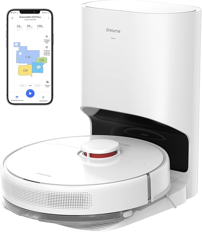 Dreame D10 Plus Robot Vacuum Cleaner & Mop with 2.5L Self Emptying Station, 4000Pa, LiDAR Navigation-Obstacle Detection-Editable Map, Hard Floor-Carpet, 180m Runtime, WiFi/APP/Alexa (Renewed) - Electronics UAE