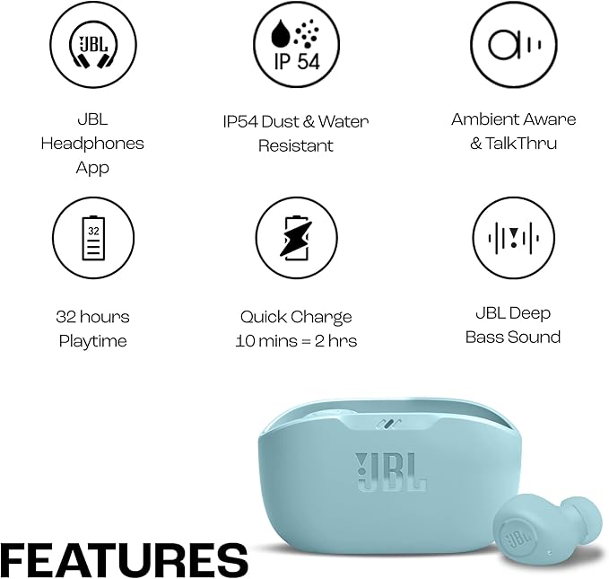 JBL Wave Buds 2 True Wireless Noise Cancellling Earbuds, Pure Bass Sound, Bluetooth 5.3, LE Audio, Smart Ambient, 4-Mic Technology, 40H Battery, Water and Dust Resistant - JBLWBUDS2BLK - Earbuds UAE