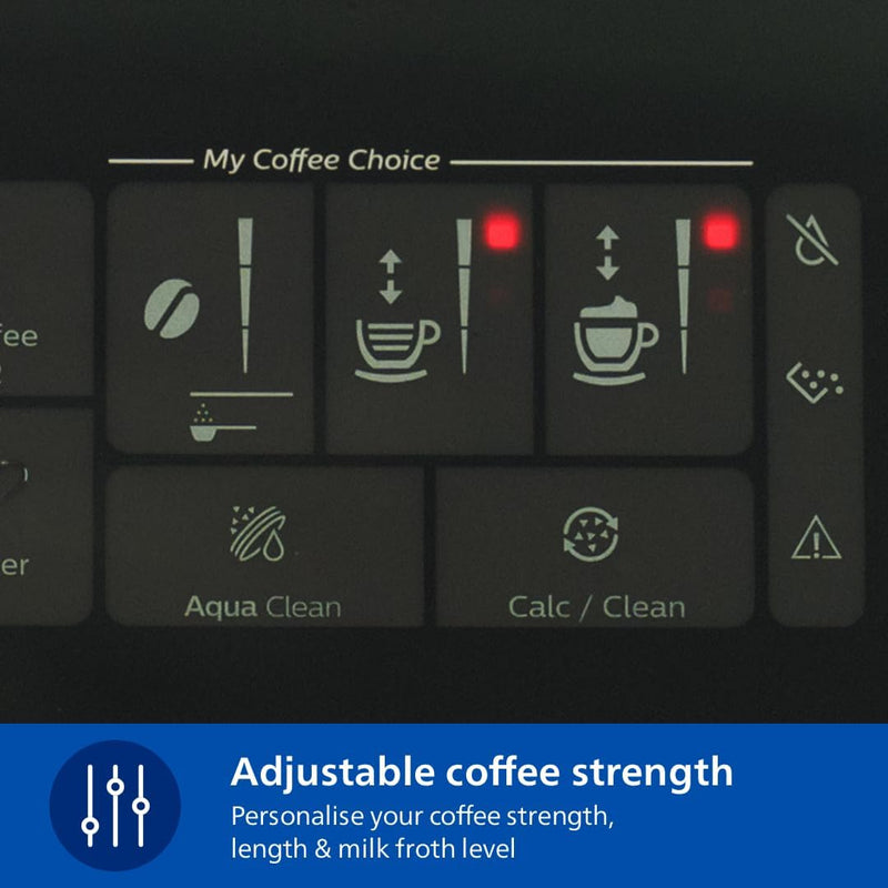 Philips Fully Automatic Espresso Machine Series 3300-6 Beverages, 1.8L Water Capacity, 1500W, LatteGo, SilentBrew, Coloured Touch Display, 12 Grinder Settings, Black Chrome - EP3347/90