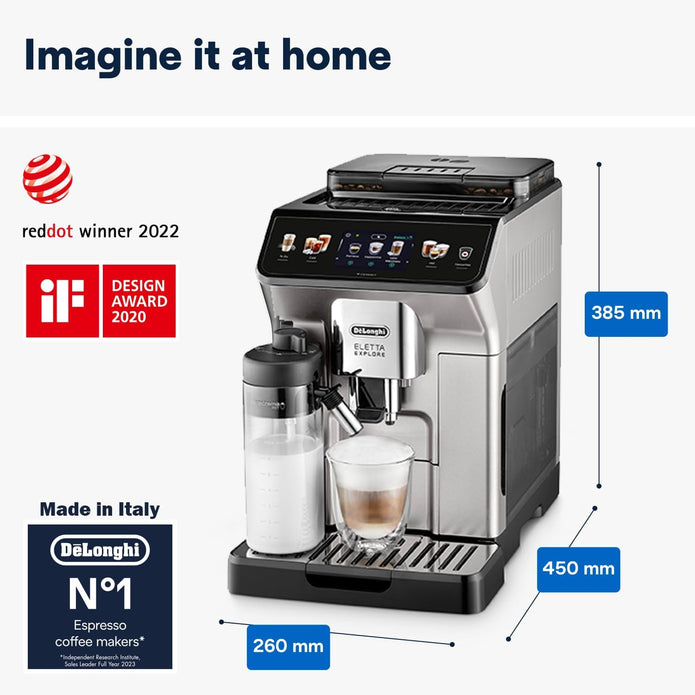 DE'LONGHI COLD BREW Coffee Machine ELETTA EXPLORE Fully Automatic Bean to Cup COLD BREW Coffee Machine,50+Functions & Coffee Recipes like Espresso, Americano, Cappuccino, Latte, Macchiato ECAM450.65.S - Electronics UAE