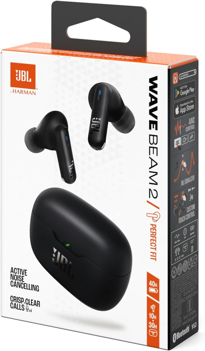 JBL Wave Beam 2 Adaptive Noise Cancelling with Smart Ambient True Wireless Earbuds, Deep Bass, Comfort Fit, 40H Battery, Hands-Free + VoiceAware, Water and Dust Resistant