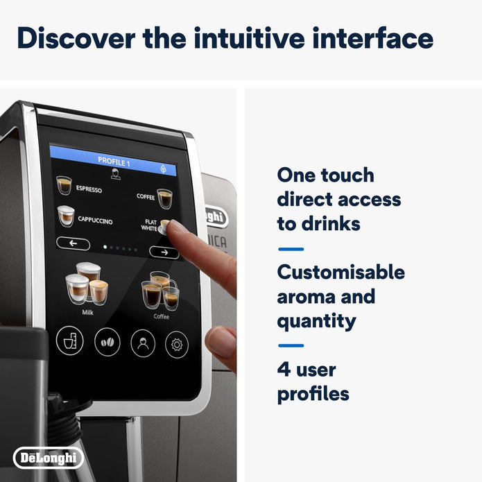 DE'LONGHI Coffee Machine DINAMICA PLUS Fully Automatic Bean to Cup Coffee Machine, 24+ Functions, Ideal for Espresso, Americano, Cappuccino, Latte, Macchiato & Many More Coffee Recipes ECAM380.95.TB - Electronics UAE