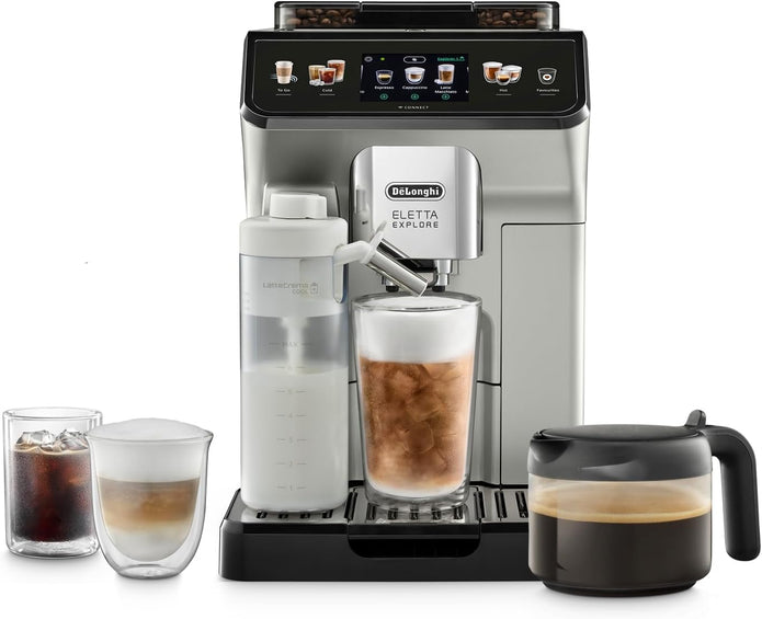 DE'LONGHI COLD BREW Coffee Machine ELETTA EXPLORE Fully Automatic Bean to Cup COLD BREW Coffee Machine,50+Functions & Coffee Recipes like Espresso, Americano, Cappuccino, Latte, Macchiato ECAM450.65.S - Electronics UAE