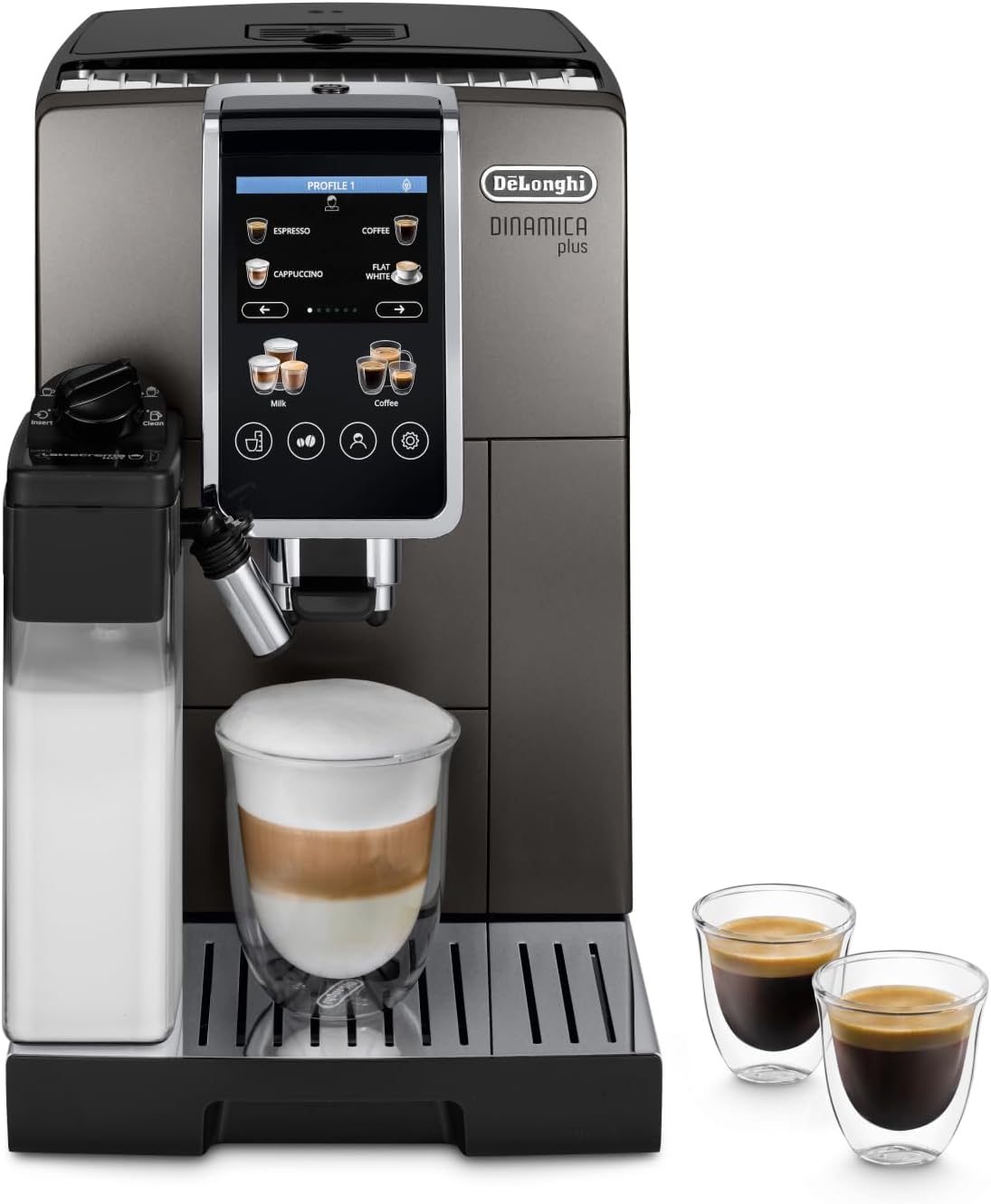 DE'LONGHI Coffee Machine DINAMICA PLUS Fully Automatic Bean to Cup Coffee Machine, 24+ Functions, Ideal for Espresso, Americano, Cappuccino, Latte, Macchiato & Many More Coffee Recipes ECAM380.95.TB