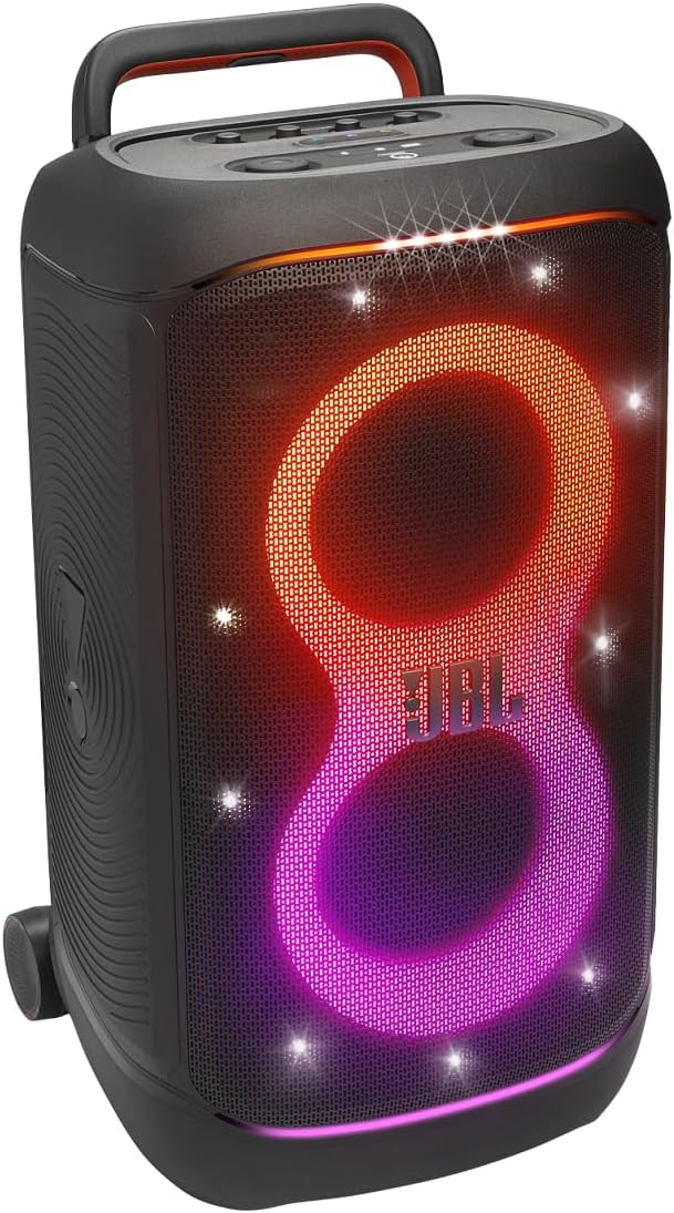 JBL 520 Portable Party Speaker – 400W Powerful Sound, AI Sound Boost, Dynamic Light Show, 15H Battery, Mic & Guitar Inputs, IPX4 Splashproof, Telescopic Handle & Wheels - Bluetooth Speaker UAE