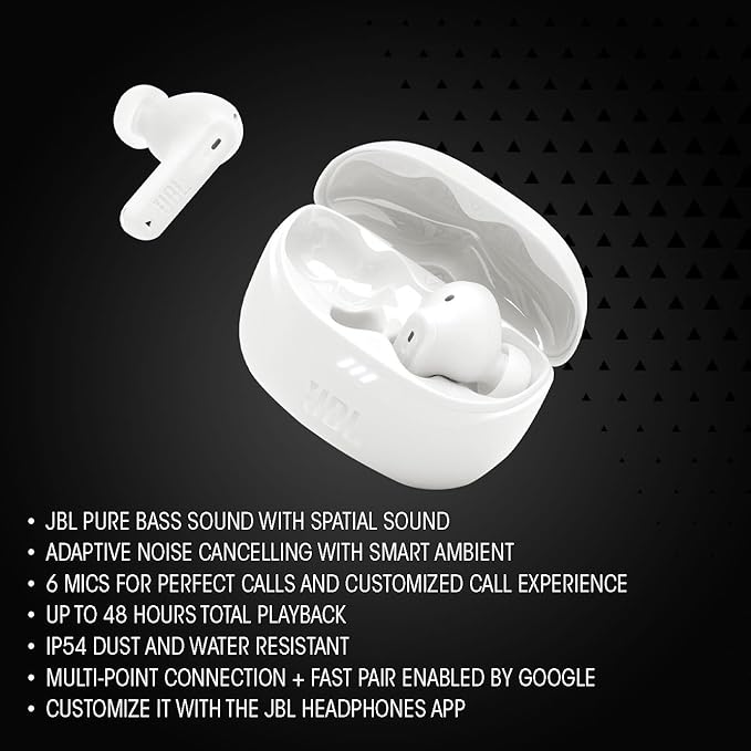 JBL Tune Beam 2 True Wireless Adaptive Noise Cancelling with Smart Ambient Earbuds, Personi-Fi 3.0, Multi-point connection, 6-Mics Technology, 48H Battery, Water and Dust Resistant - Earbuds UAE