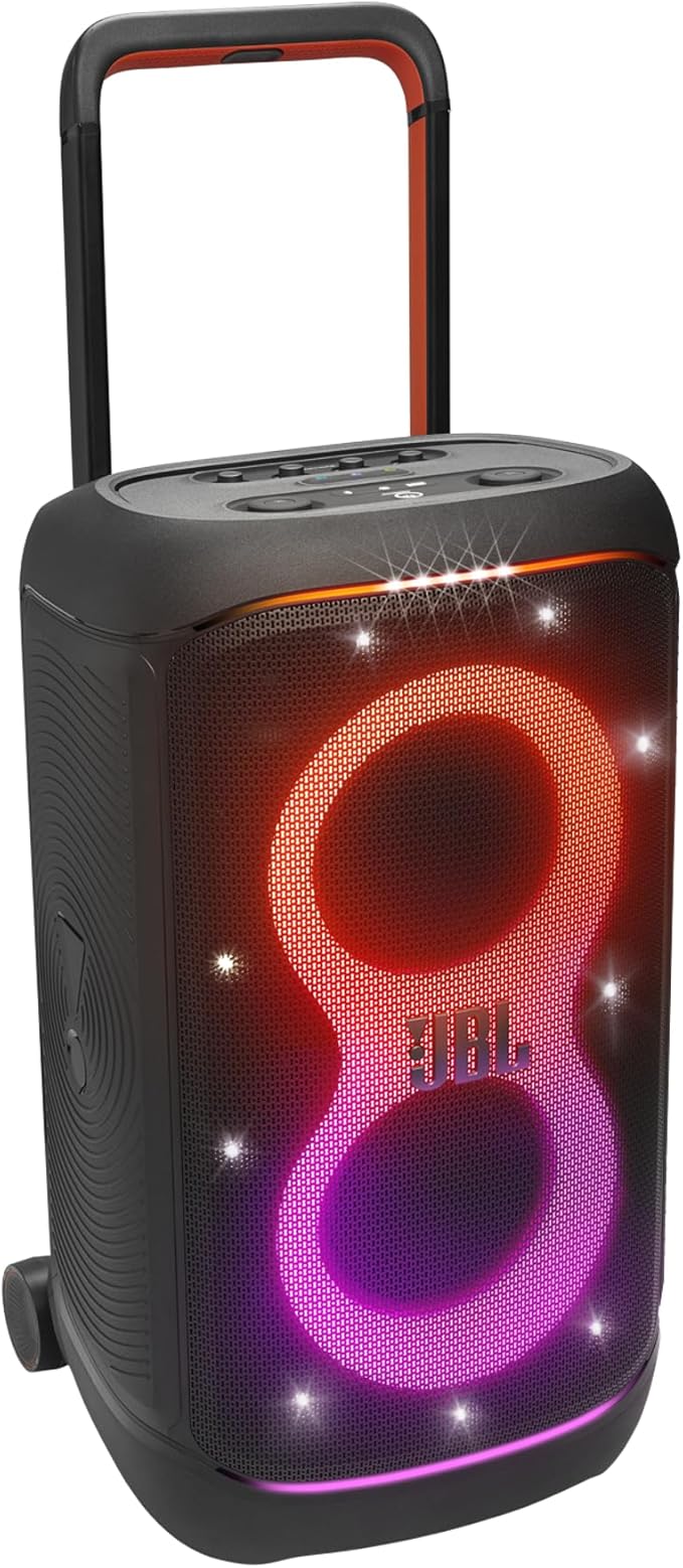 JBL PartyBox 520 Portable Bluetooth Party Speaker with AI Sound Boost, 400W Powerful Sound, Dynamic Light Show, 15H Playtime, Mic & Guitar Inputs, IPX4 Splashproof, Telescopic Handle & Wheels