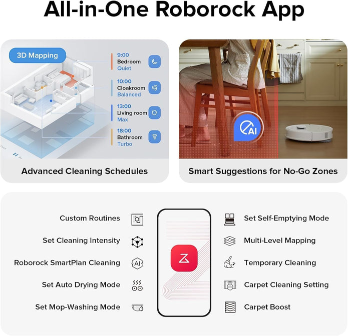 roborock Qrevo S Robot Vacuum and Mop, Self-Drying, Auto Mop Washing, 7000Pa Suction, Self-Emptying & Refilling, 10mm Mop Lifting, 200RPM Spinning Mops, Smart Obstacle Avoidance - Electronics UAE