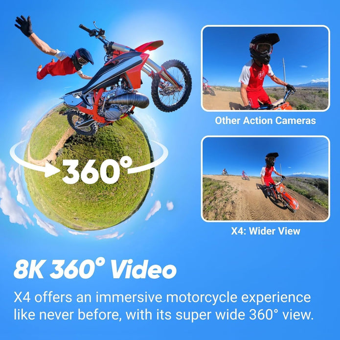 Insta360 X4 Motorcycle Bundle- 8K Waterproof 360 Action Camera, 4K Wide-Angle Video, 135 Min Battery Life, AI Editing, Stabilization, for Sports, Travel - Camera UAE