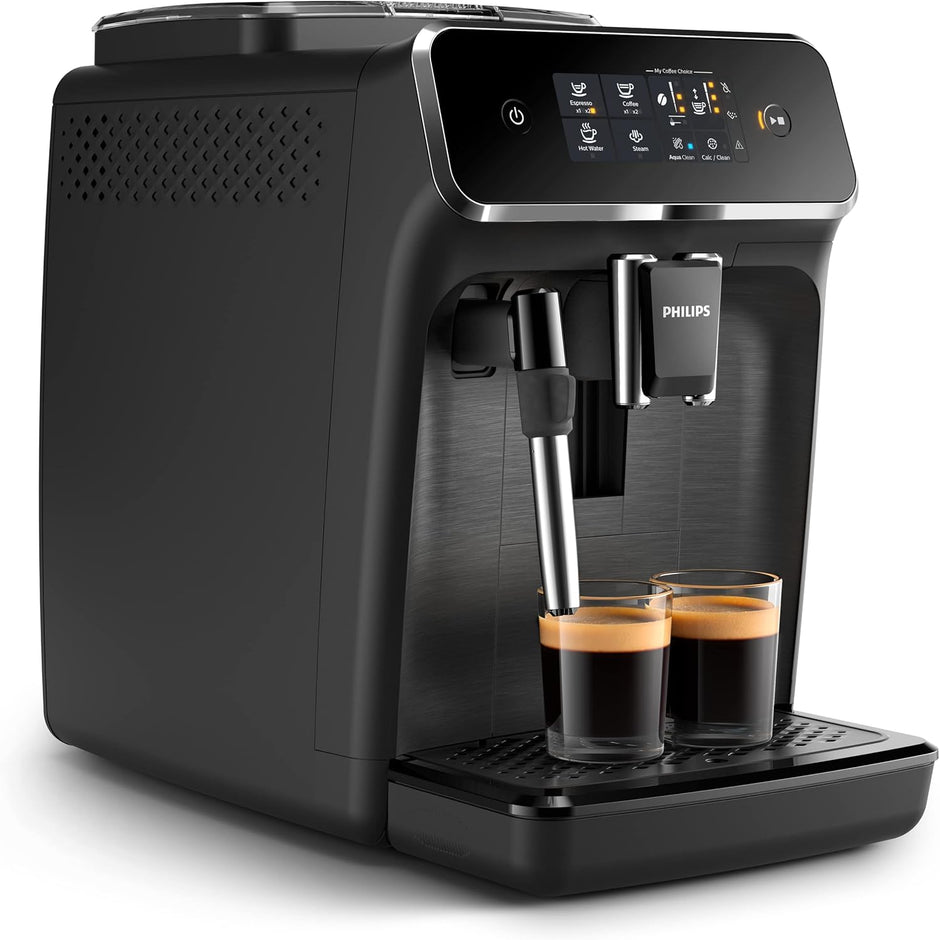 Philips Series 2200 Fully Automatic Espresso Machine - 1500W, 1.8L Water Capacity, Classic Milk Frother, Touch Screen Display, 2 Beverages - EP2220/10