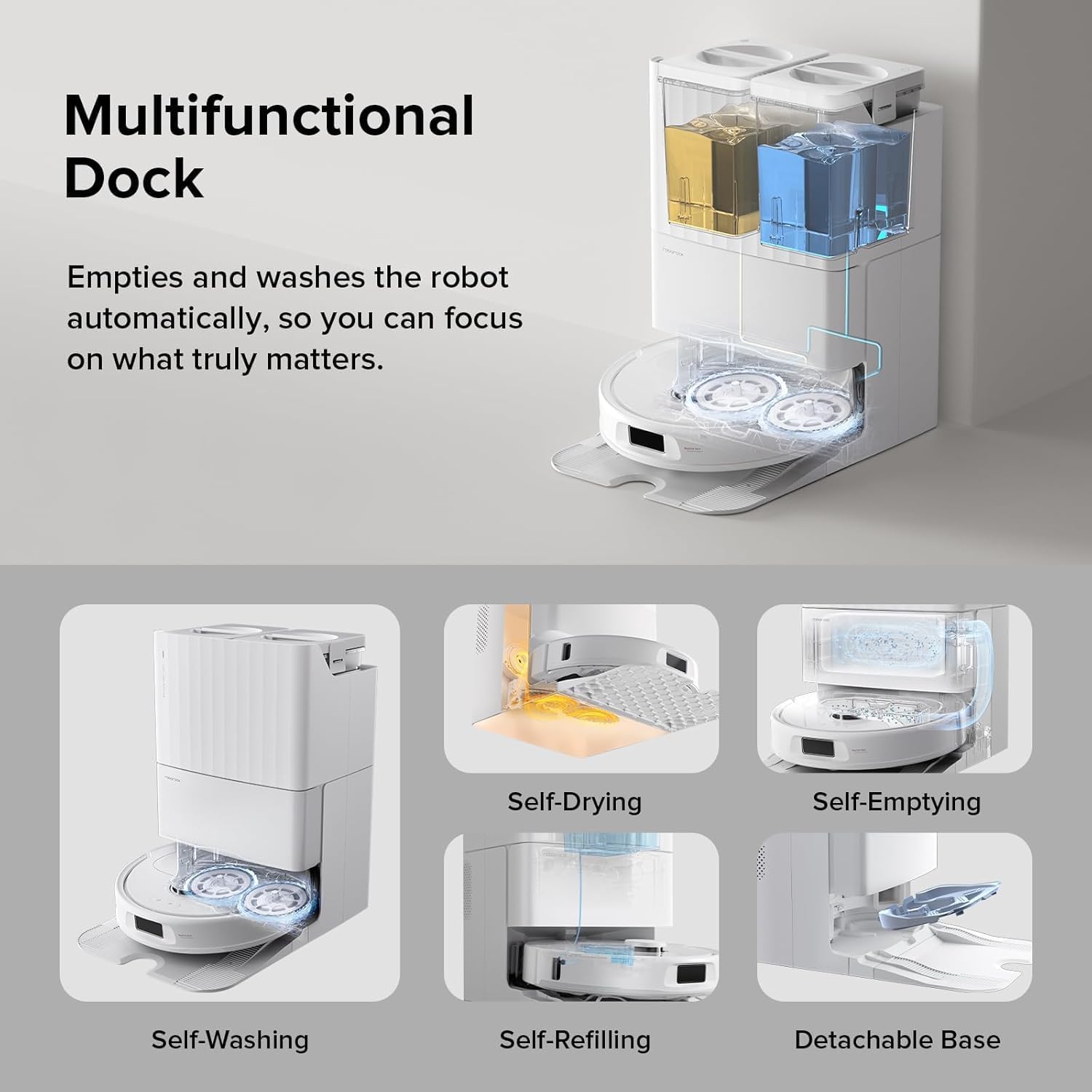 roborock Qrevo S Robot Vacuum and Mop, Self-Drying, Auto Mop Washing, 7000Pa Suction, Self-Emptying & Refilling, 10mm Mop Lifting, 200RPM Spinning Mops, Smart Obstacle Avoidance