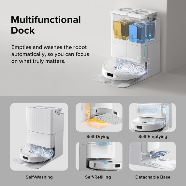 roborock Qrevo S Robot Vacuum and Mop, Self-Drying, Auto Mop Washing, 7000Pa Suction, Self-Emptying & Refilling, 10mm Mop Lifting, 200RPM Spinning Mops, Smart Obstacle Avoidance