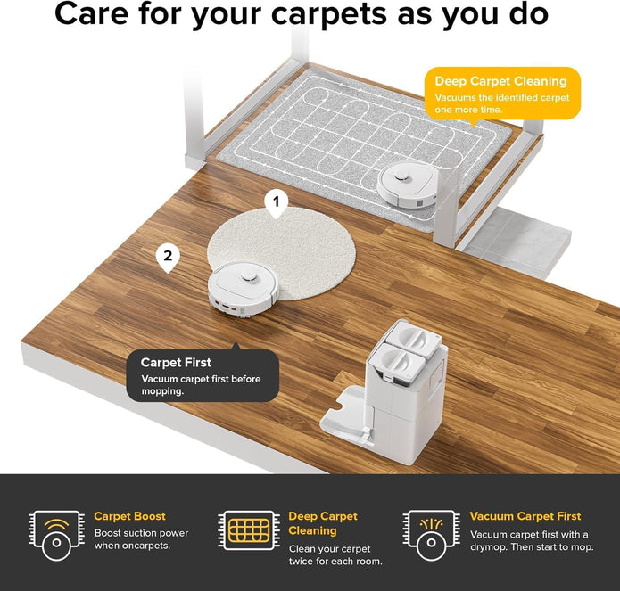 roborock Qrevo S Robot Vacuum and Mop, Self-Drying, Auto Mop Washing, 7000Pa Suction, Self-Emptying & Refilling, 10mm Mop Lifting, 200RPM Spinning Mops, Smart Obstacle Avoidance - Electronics UAE