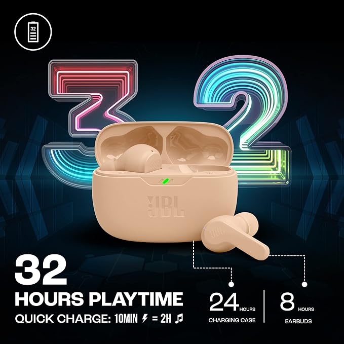 JBL Wave Beam 2 Adaptive Noise Cancelling with Smart Ambient True Wireless Earbuds, Deep Bass, Comfort Fit, 40H Battery, Hands-Free + VoiceAware, Water and Dust Resistant