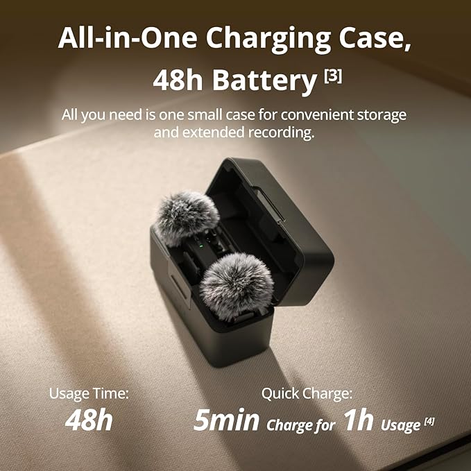 DJI Mic Mini (2TX+1RX+Charging Case), Detail-Rich Audio, 48h Use, Noise Cancelling, Automatic Limiting, Wireless Mic for Camera/iPhone/Android, Vlog, UAE Version, DJI Official Warranty Support - Camera UAE