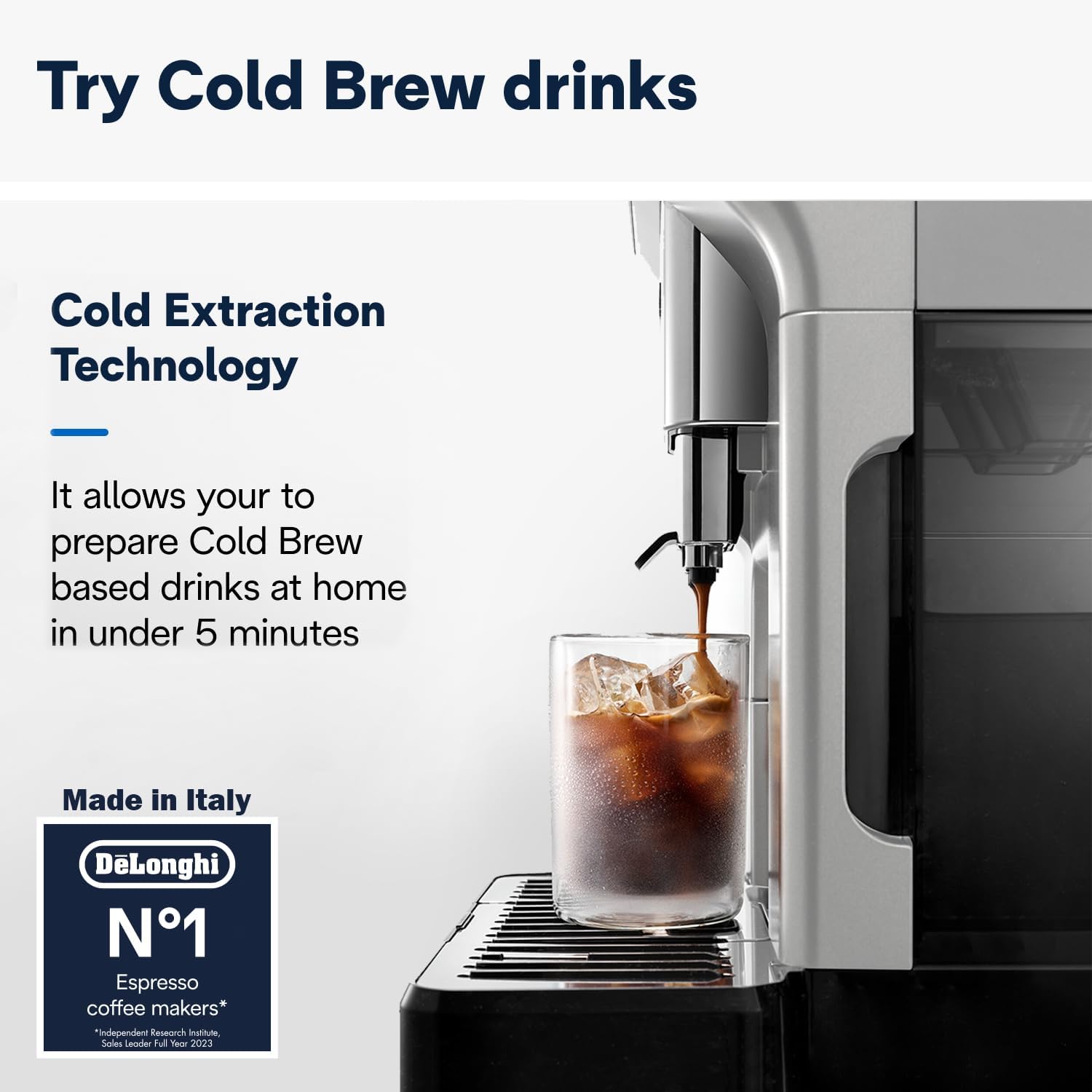DE'LONGHI COLD BREW Coffee Machine ELETTA EXPLORE Fully Automatic Bean to Cup COLD BREW Coffee Machine,50+Functions & Coffee Recipes like Espresso, Americano, Cappuccino, Latte, Macchiato ECAM450.65.S