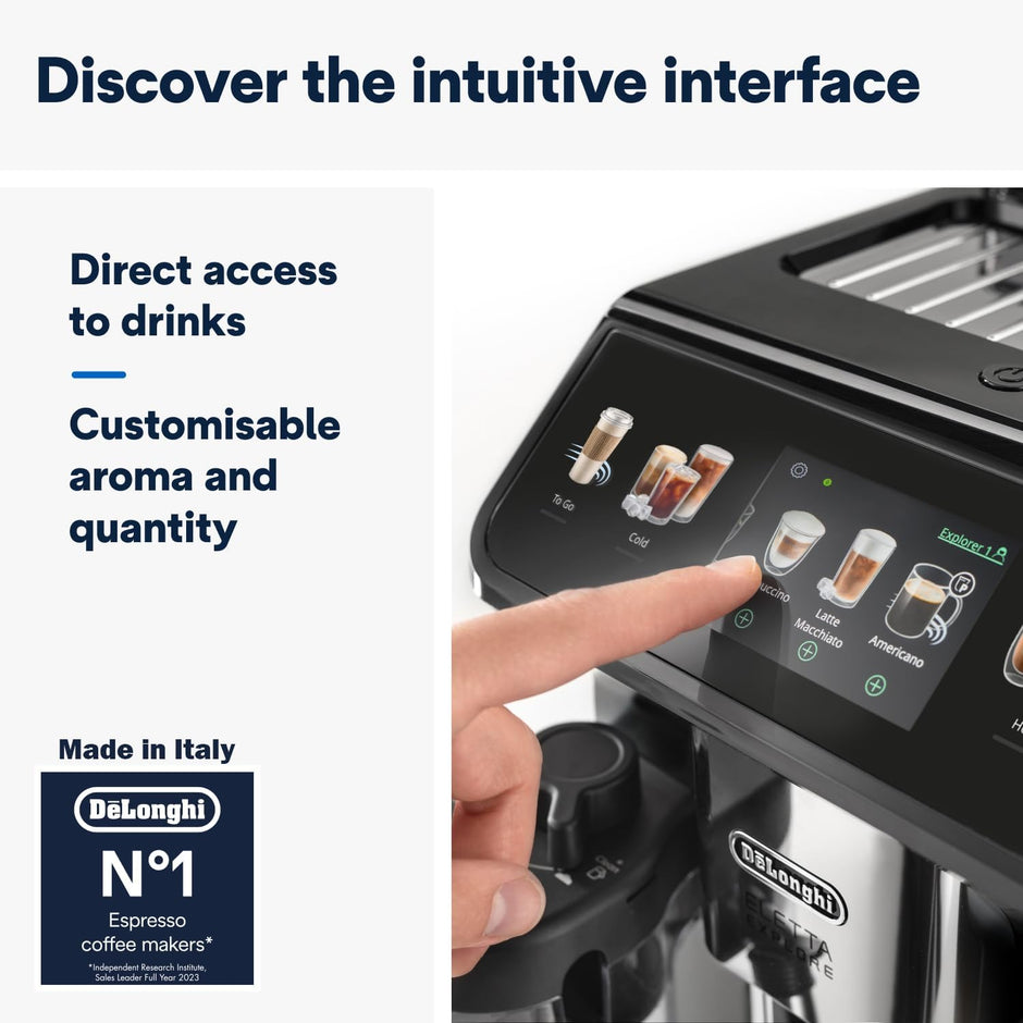 DE'LONGHI COLD BREW Coffee Machine ELETTA EXPLORE Fully Automatic Bean to Cup COLD BREW Coffee Machine,50+Functions & Coffee Recipes like Espresso, Americano, Cappuccino, Latte, Macchiato ECAM450.65.S