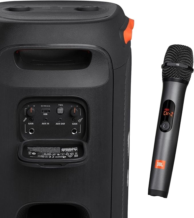 JBL Party Box 110 and Wireless Microphone Bundle Speaker and Microphone with LED Light Effect, 160W Power, 12 Hour Playback, IPX4 Waterproof