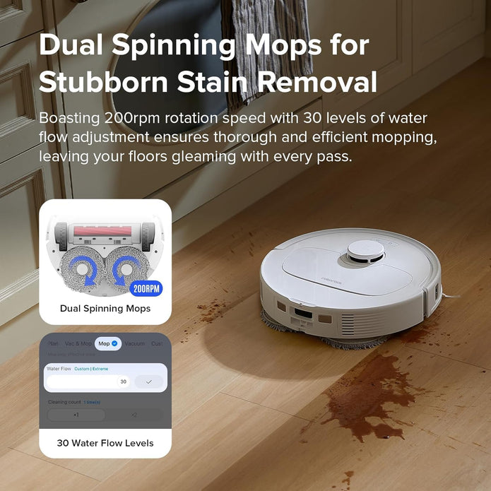 roborock Qrevo S Robot Vacuum and Mop, Self-Drying, Auto Mop Washing, 7000Pa Suction, Self-Emptying & Refilling, 10mm Mop Lifting, 200RPM Spinning Mops, Smart Obstacle Avoidance - Electronics UAE