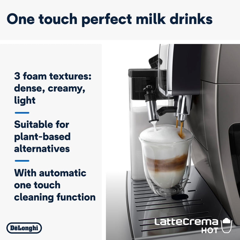 DE'LONGHI Coffee Machine DINAMICA PLUS Fully Automatic Bean to Cup Coffee Machine, 24+ Functions, Ideal for Espresso, Americano, Cappuccino, Latte, Macchiato & Many More Coffee Recipes ECAM380.95.TB