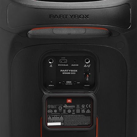 JBL PartyBox Stage 320 – Powerful JBL Pro Sound, Futuristic Lightshow, 18H Playtime, AI Sound Boost, Multi-Speaker Auracast & Dual Mic/Guitar Inputs, JBLPBSTAGE320UK (Renewed)