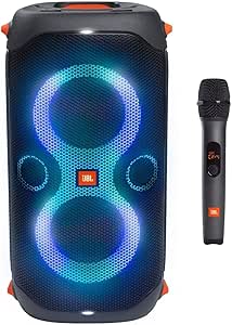 JBL Party Box 110 and Wireless Microphone Bundle Speaker and Microphone with LED Light Effect, 160W Power, 12 Hour Playback, IPX4 Waterproof - Black