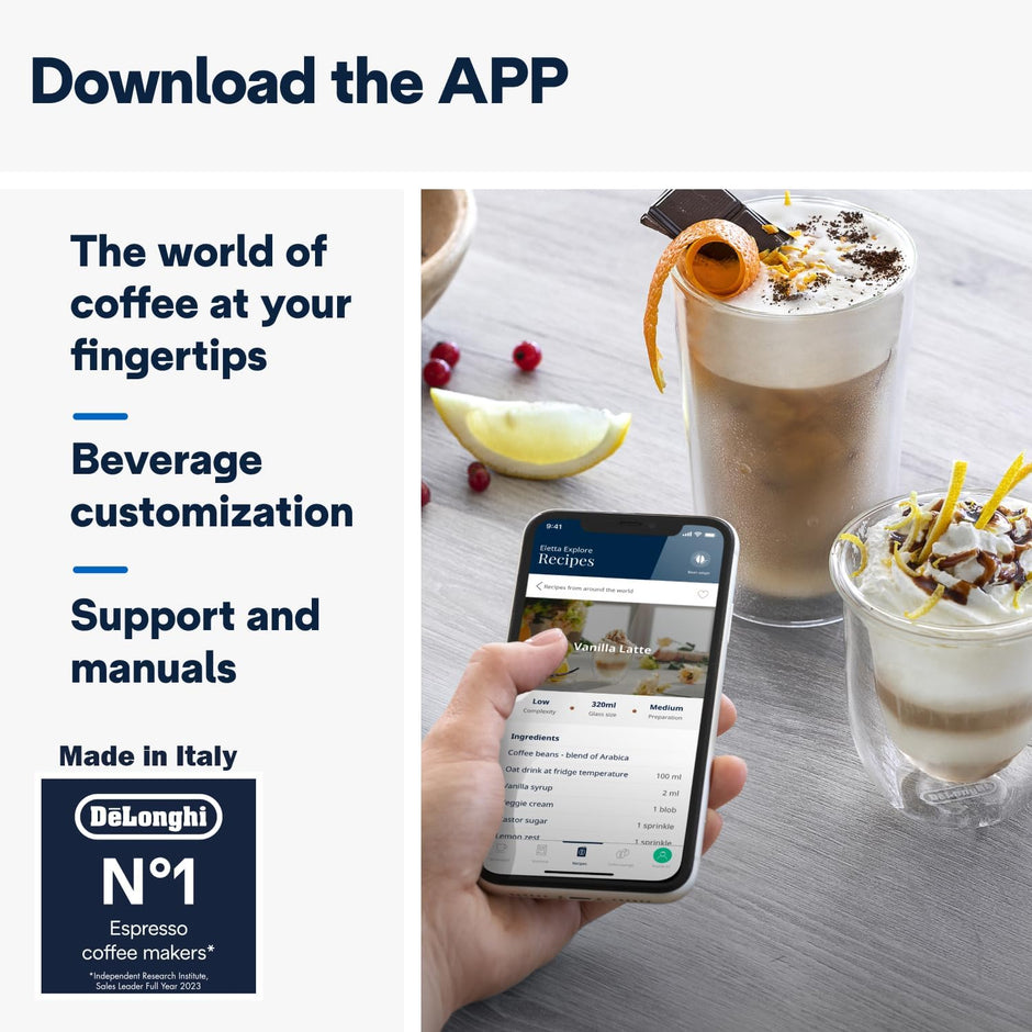 DE'LONGHI COLD BREW Coffee Machine ELETTA EXPLORE Fully Automatic Bean to Cup COLD BREW Coffee Machine,50+Functions & Coffee Recipes like Espresso, Americano, Cappuccino, Latte, Macchiato ECAM450.65.S
