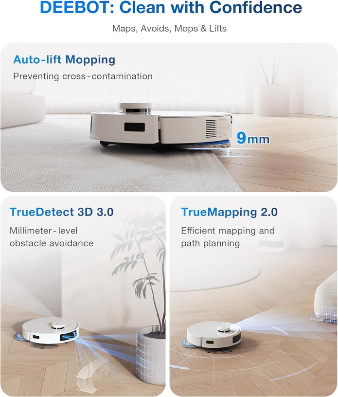 ECOVACS DEEBOT T30 PRO Omni Robot Vacuum Cleaner with Mop Function, TrueEdge Mopping, Zero Tangle Brush, 11,000 PA Suction Power with Hot Water and Smart Rewash, Silver - Electronics UAE