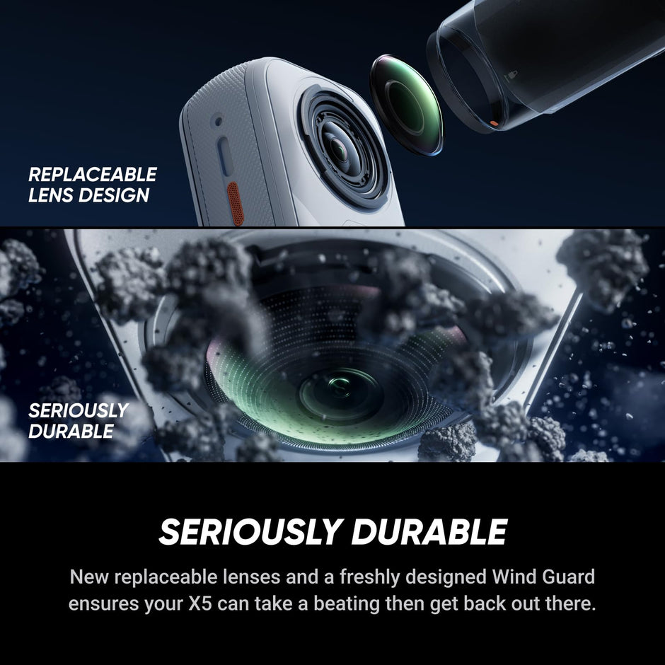 Insta360 X5 8K 360° Action Camera – Satin White, Waterproof, 3-Hour Battery, Built-in Wind Guard, Advanced Stabilization