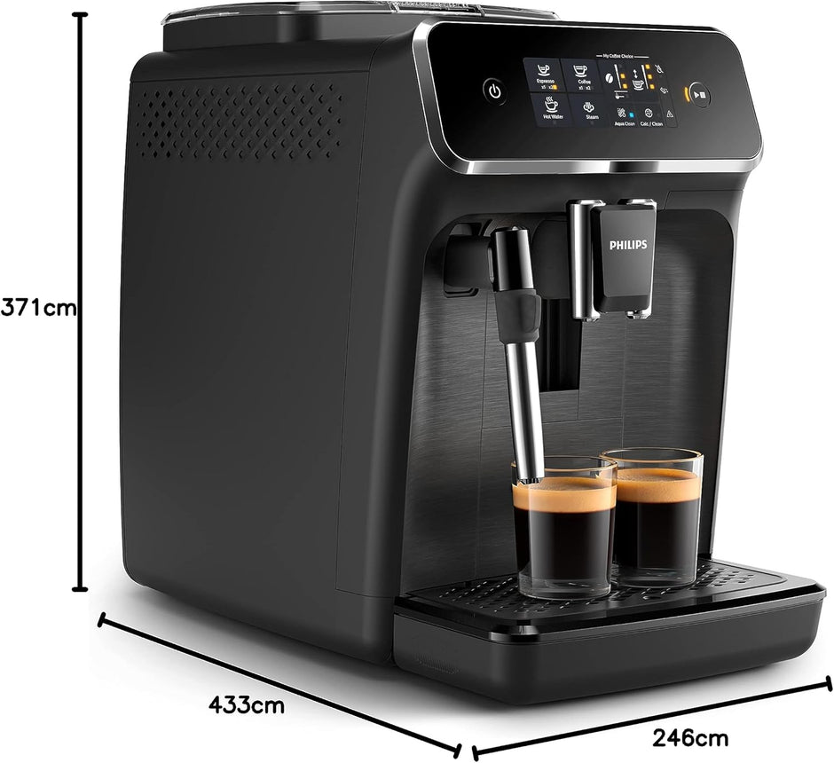 Philips Series 2200 Fully Automatic Espresso Machine - 1500W, 1.8L Water Capacity, Classic Milk Frother, Touch Screen Display, 2 Beverages - EP2220/10