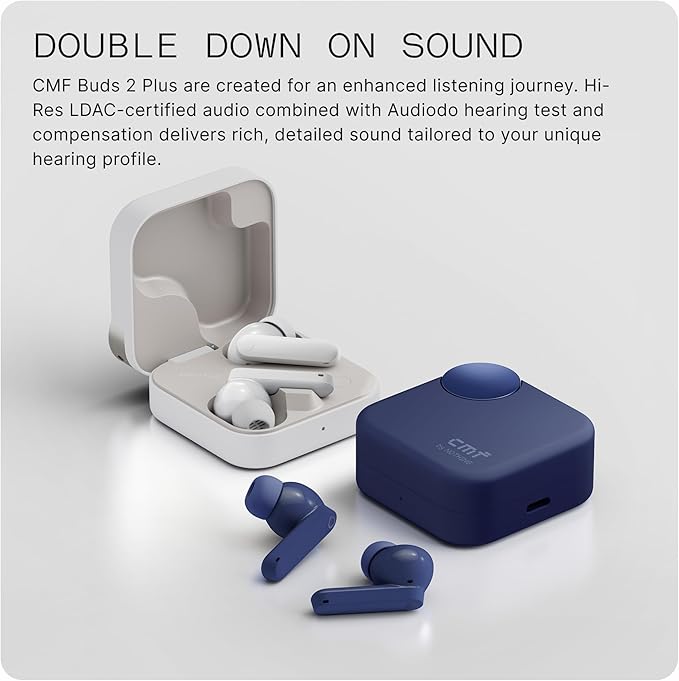 CMF Buds 2 Plus 2025 New Wireless Earbuds Adaptive Noise Cancelling, Hi-Res Audio Bluetooth Headphones, 12mm Drivers for Deep Bass, 50dB ANC 61.5H Playtime, Sport Ear Buds with 6 Mics