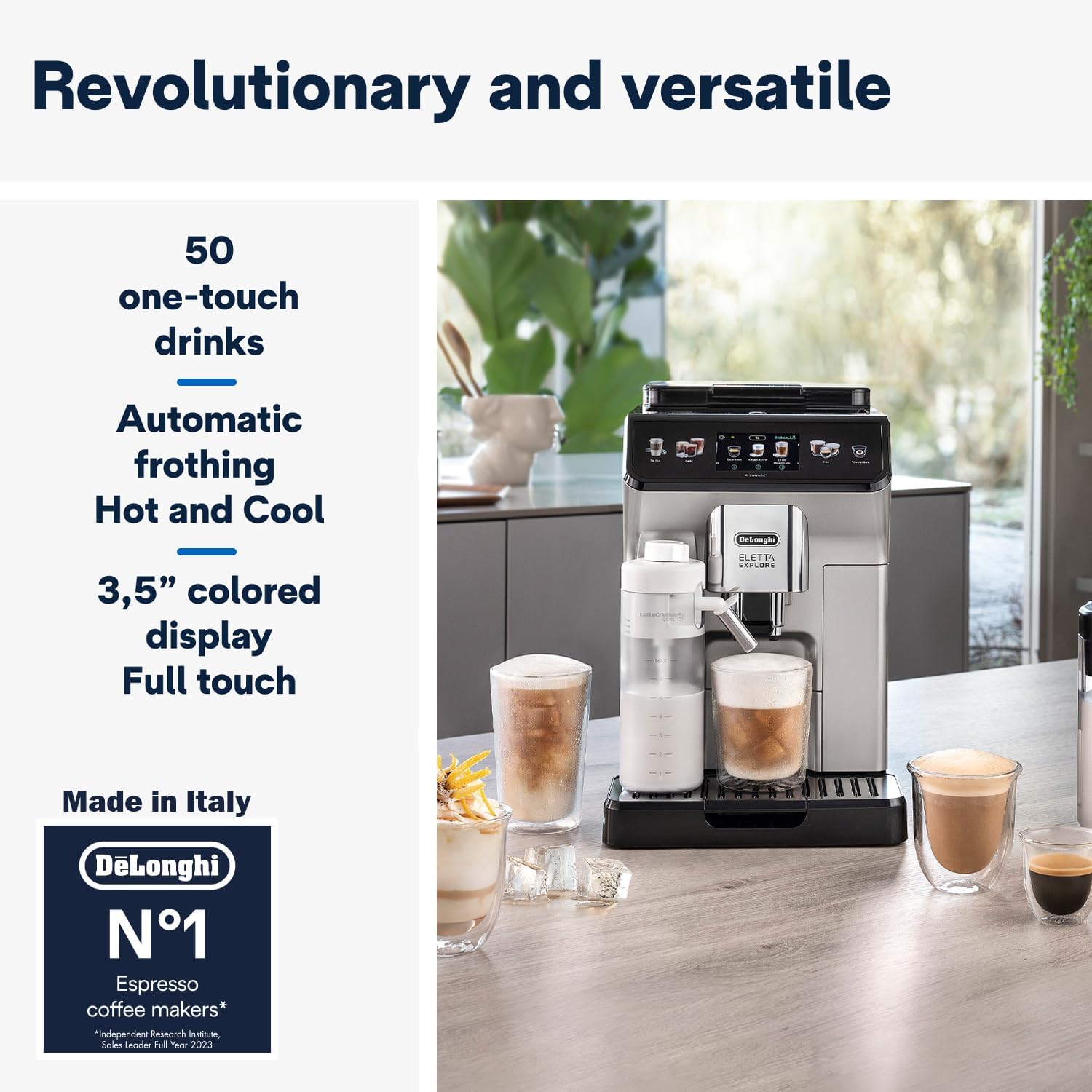 DE'LONGHI COLD BREW Coffee Machine ELETTA EXPLORE Fully Automatic Bean to Cup COLD BREW Coffee Machine,50+Functions & Coffee Recipes like Espresso, Americano, Cappuccino, Latte, Macchiato ECAM450.65.S