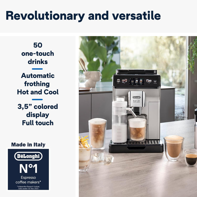 DE'LONGHI COLD BREW Coffee Machine ELETTA EXPLORE Fully Automatic Bean to Cup COLD BREW Coffee Machine,50+Functions & Coffee Recipes like Espresso, Americano, Cappuccino, Latte, Macchiato ECAM450.65.S
