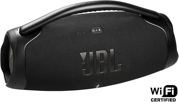 JBL Boombox 3 Wi-Fi Powerful Wi-Fi and Bluetooth Speaker, Deep Bass, 3-Way Speaker, 24H Battery, 3D Dolby Atmos, Waterproof & Dustproof, Built-In Charger, Self-Tuning Feature - Black, JBLBB3WIFIBLKUK