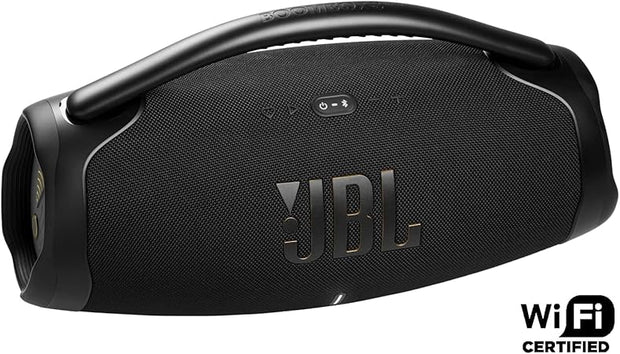 JBL Boombox 3 Wi-Fi Powerful Wi-Fi and Bluetooth Speaker, Deep Bass, 3-Way Speaker, 24H Battery, 3D Dolby Atmos, Waterproof & Dustproof, Built-In Charger, Self-Tuning Feature - Black, JBLBB3WIFIBLKUK