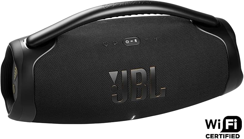 JBL Boombox 3 Wi-Fi Powerful Wi-Fi and Bluetooth Speaker, Deep Bass, 3-Way Speaker, 24H Battery, 3D Dolby Atmos, Waterproof & Dustproof, Built-In Charger, Self-Tuning Feature - Black, JBLBB3WIFIBLKUK